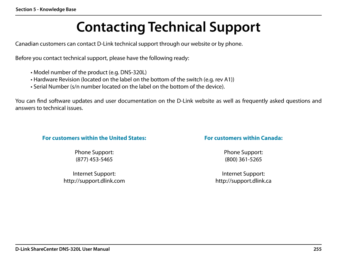 D-Link 2000 user manual Contacting Technical Support, 255 