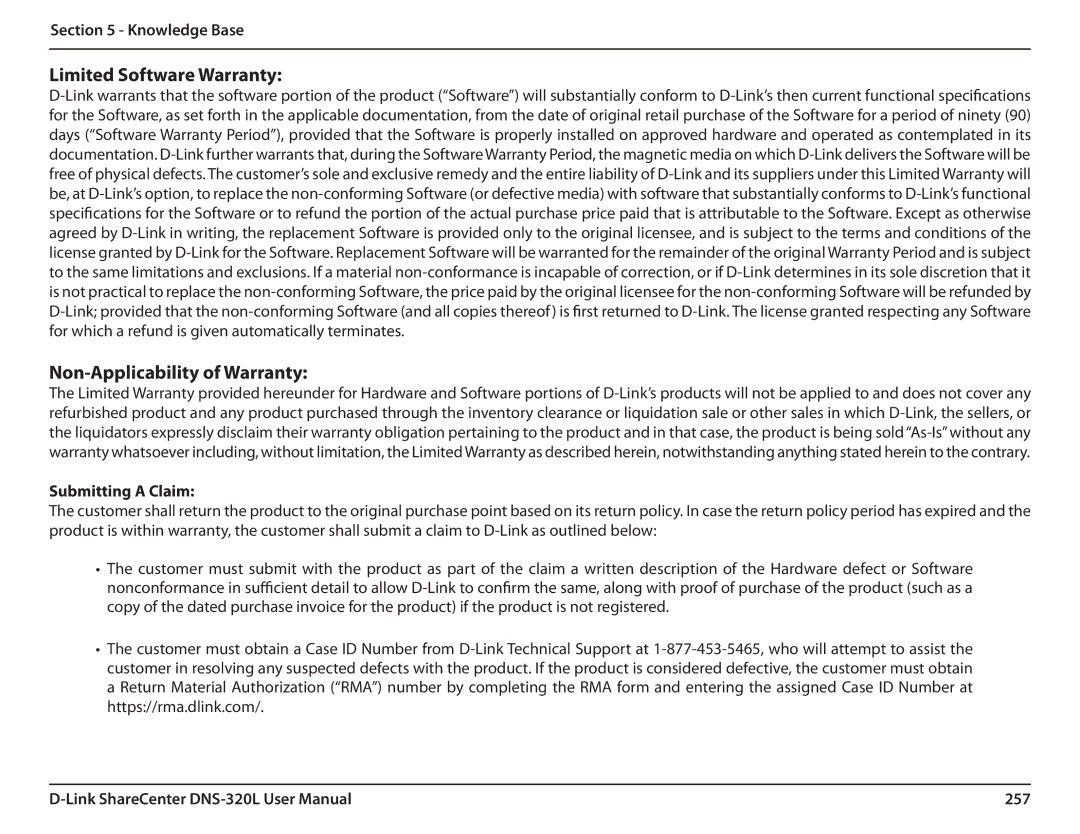 D-Link 2000 user manual Submitting a Claim, 257 