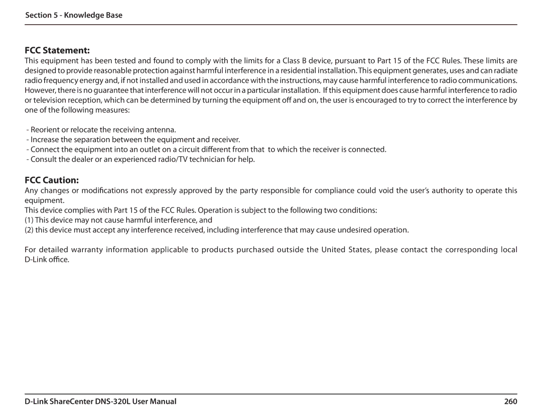 D-Link 2000 user manual FCC Statement, 260 