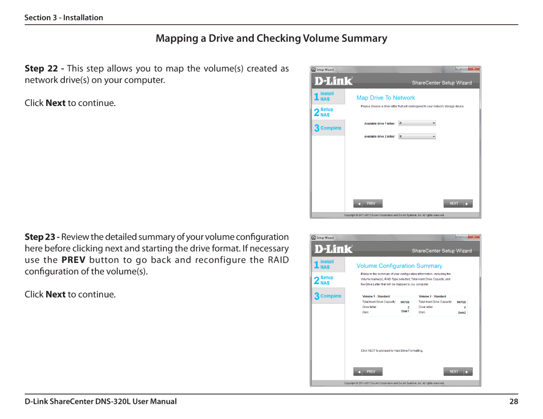 D-Link 2000 user manual Mapping a Drive and Checking Volume Summary 