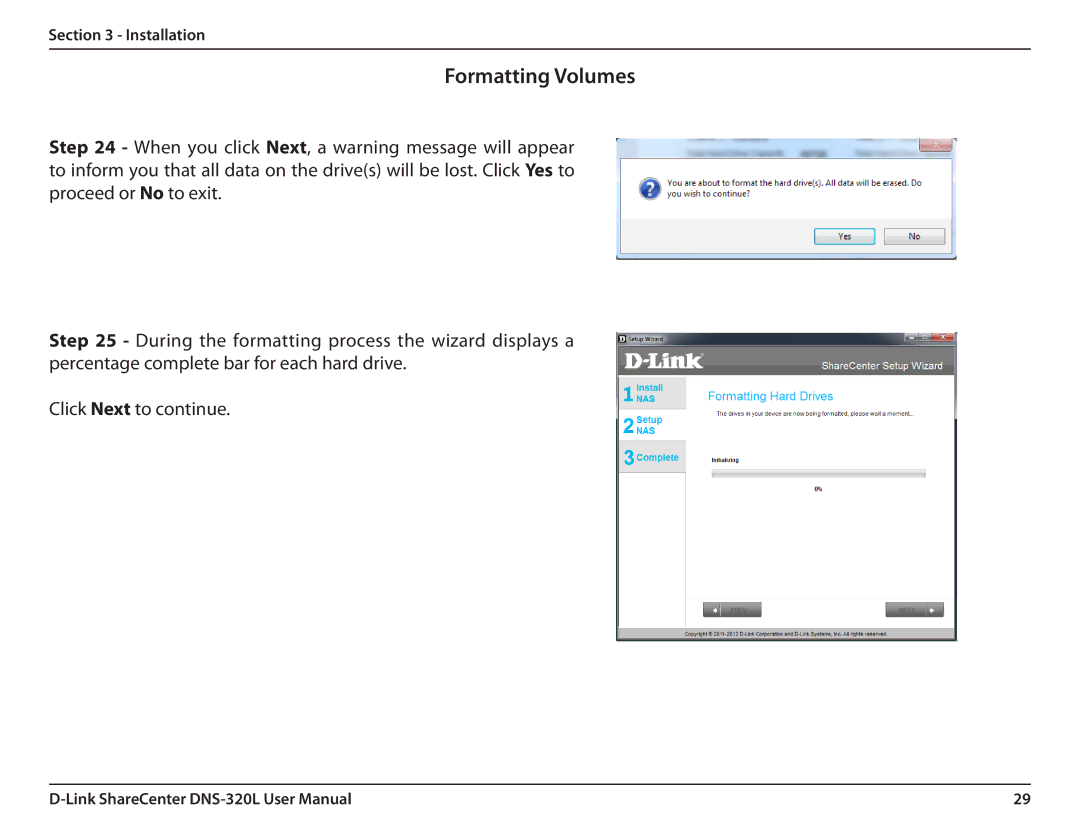 D-Link 2000 user manual Formatting Volumes 