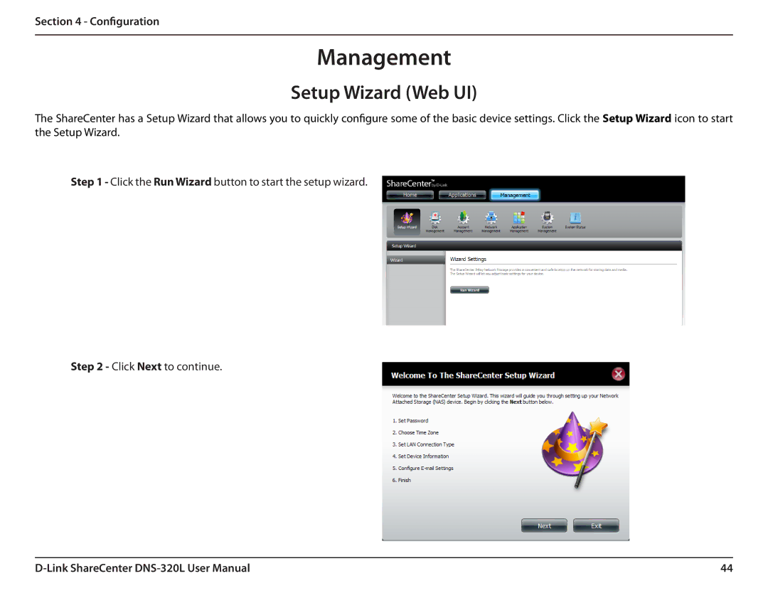 D-Link 2000 user manual Management, Setup Wizard Web UI 