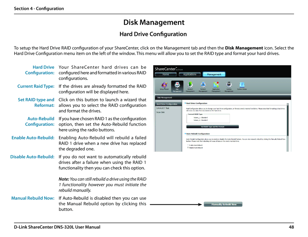 D-Link 2000 user manual Disk Management, Hard Drive Configuration 