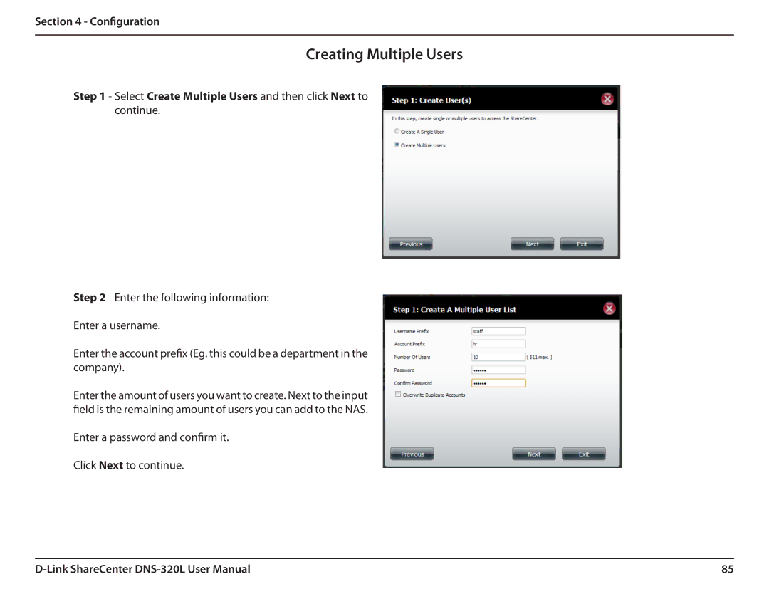 D-Link 2000 user manual Creating Multiple Users 