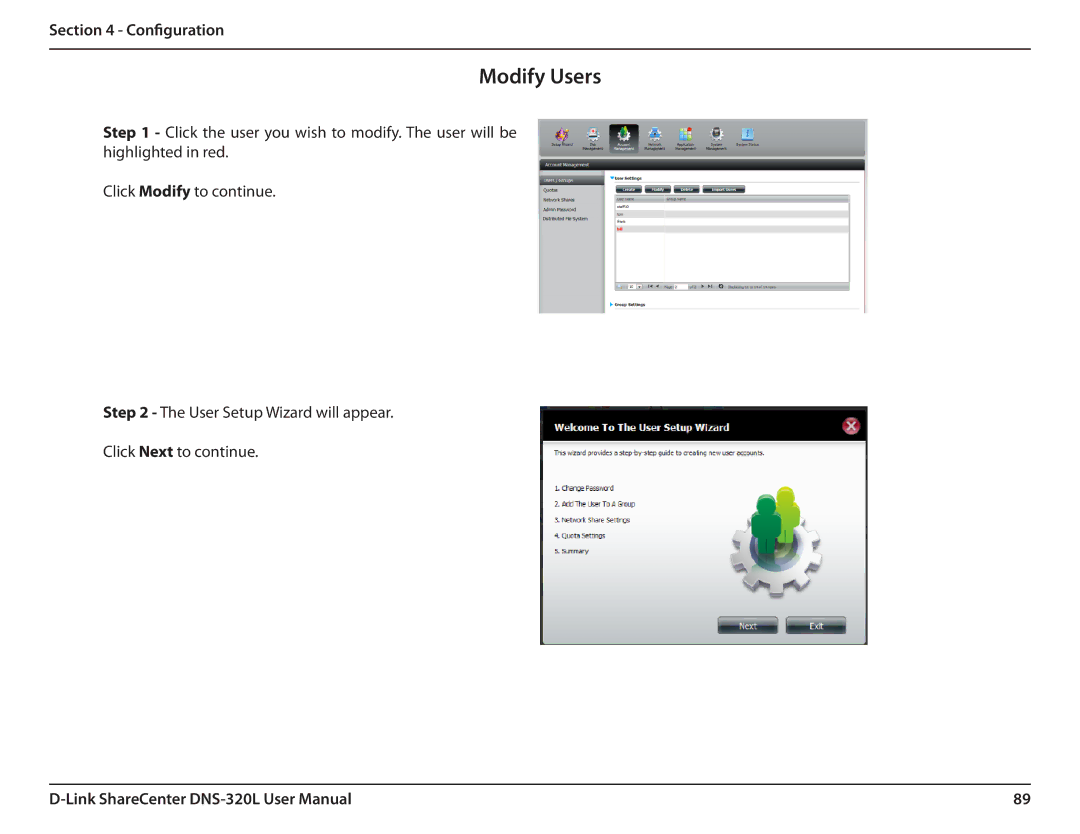 D-Link 2000 user manual Modify Users 