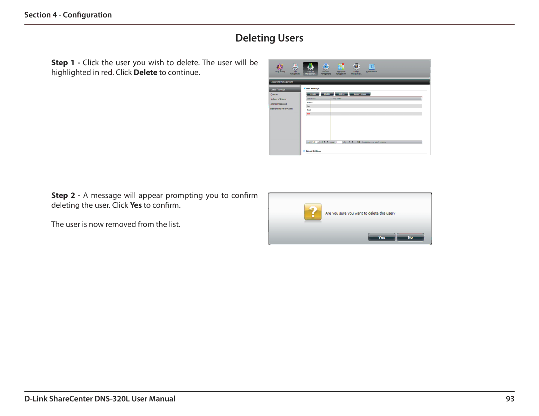 D-Link 2000 user manual Deleting Users 