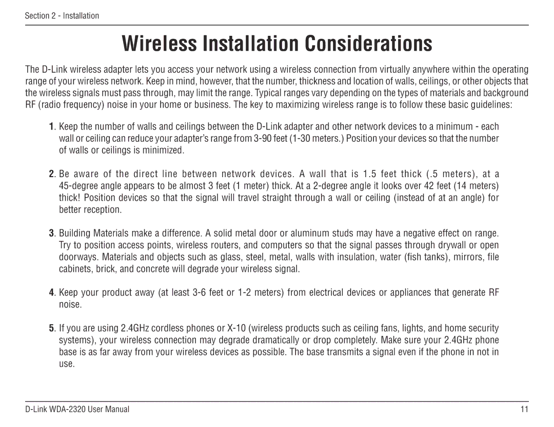 D-Link 2320 manual Wireless Installation Considerations 