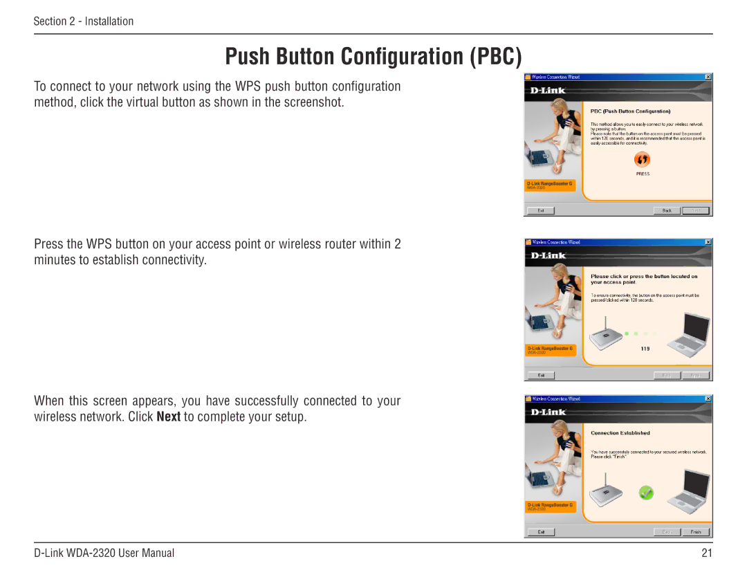 D-Link 2320 manual Push Button Configuration PBC 