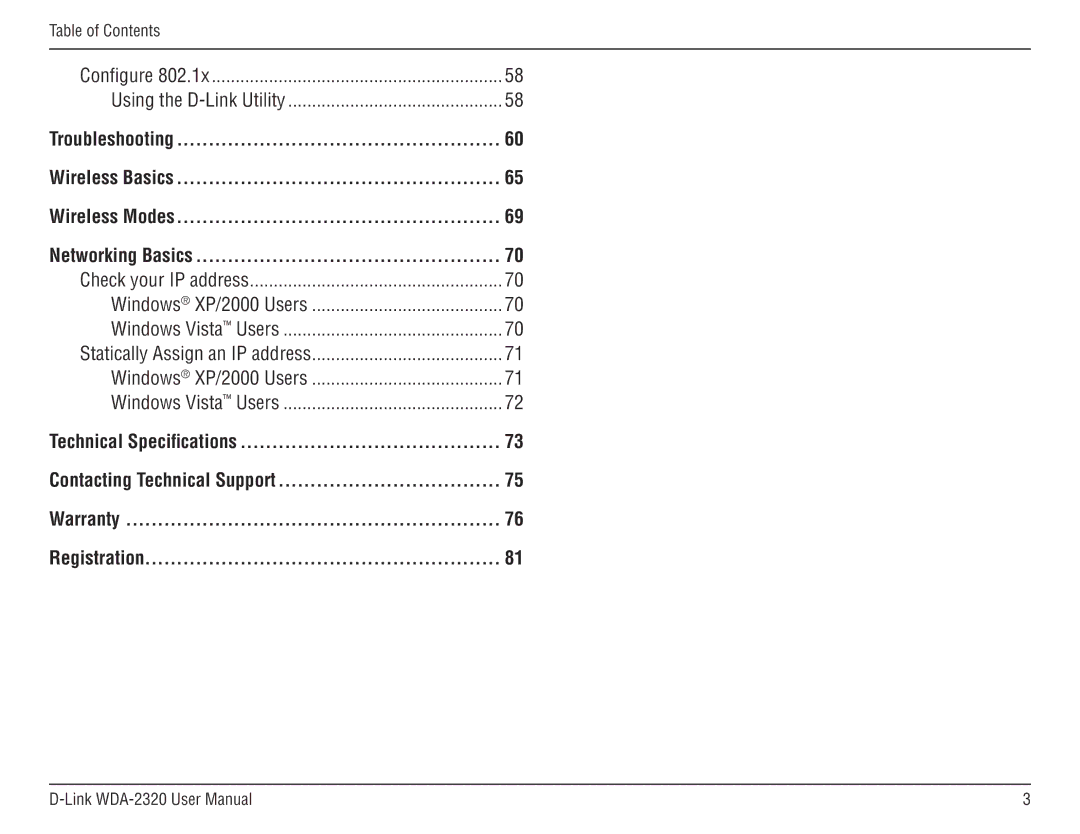 D-Link 2320 manual Technical Specifications, Warranty Registration 