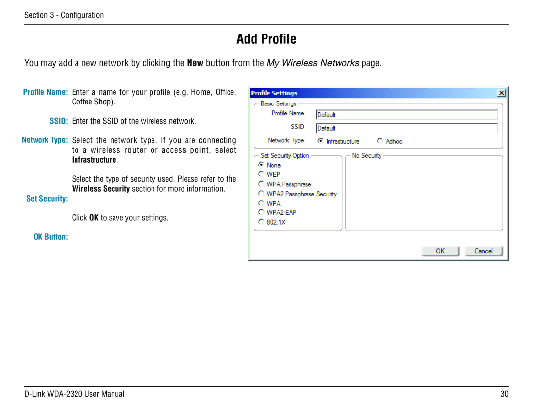 D-Link 2320 manual Add Profile 