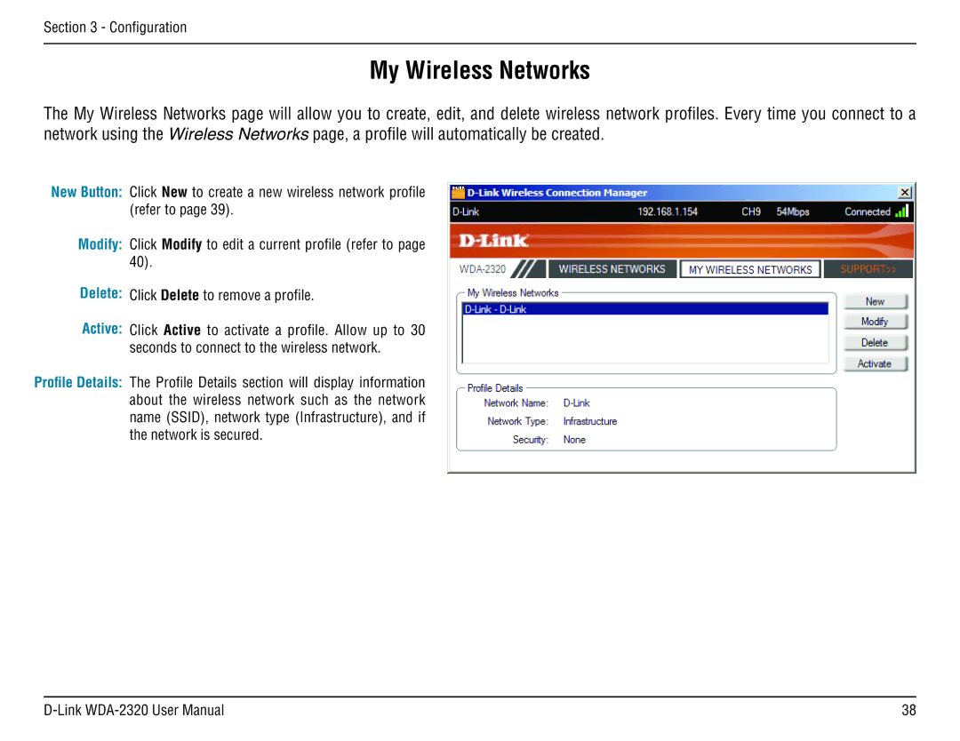 D-Link 2320 manual My Wireless Networks 