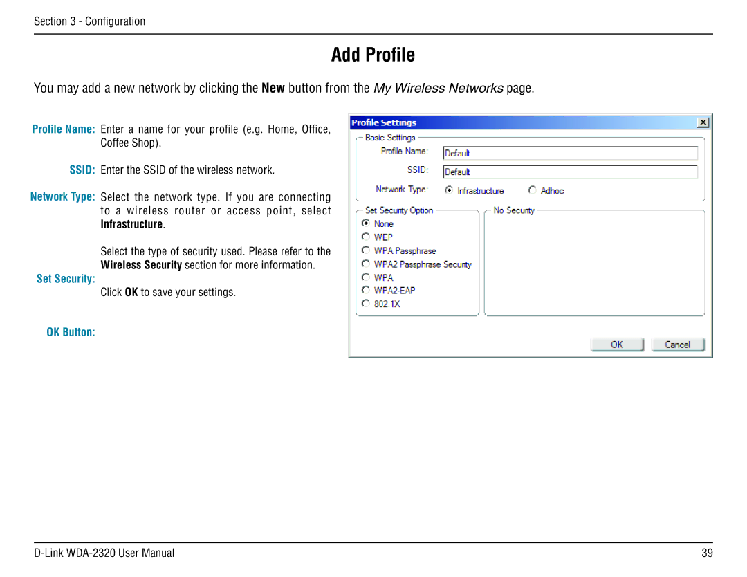 D-Link 2320 manual Add Profile 