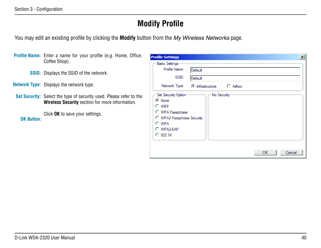 D-Link 2320 manual Modify Profile 