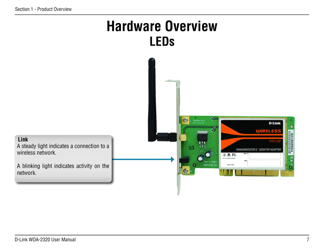 D-Link 2320 manual Hardware Overview, LEDs, Link 