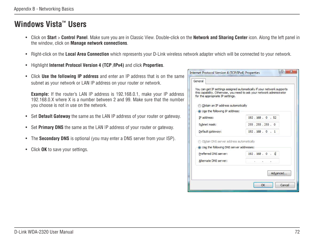 D-Link 2320 manual Windows Vista Users 