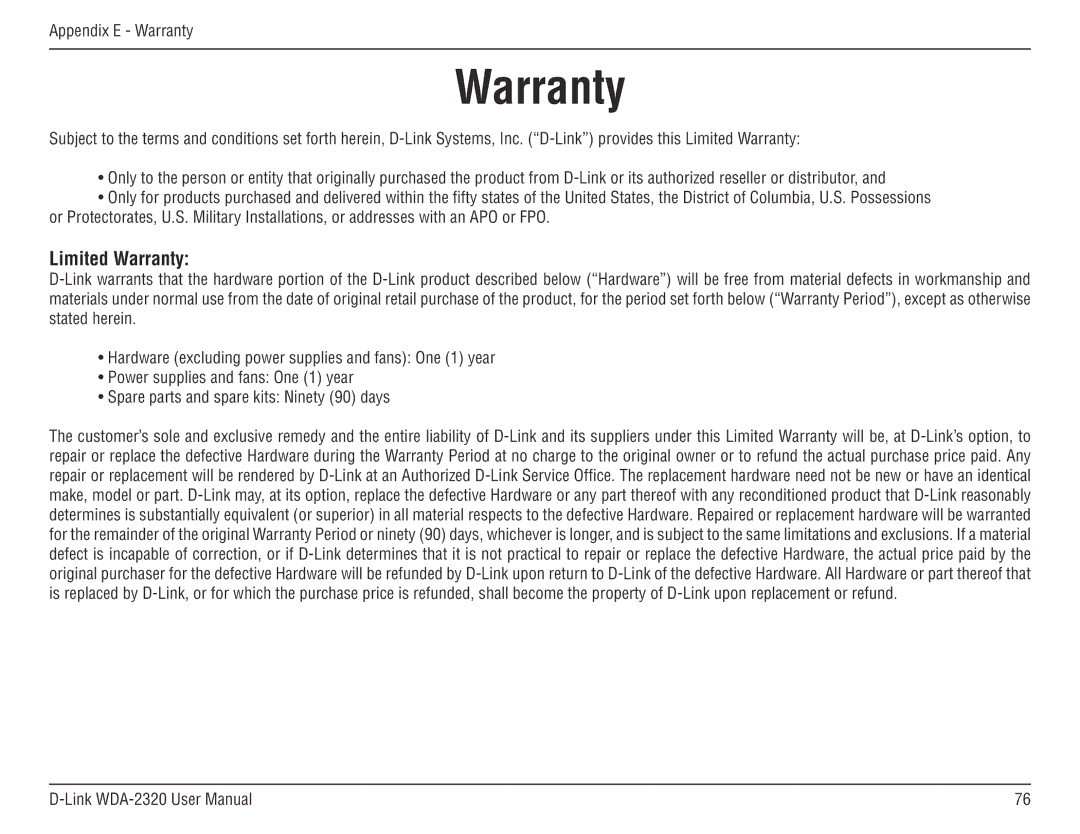 D-Link 2320 manual Limited Warranty 