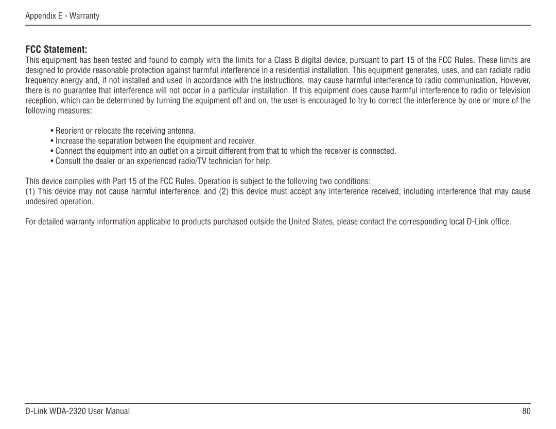 D-Link 2320 manual FCC Statement 