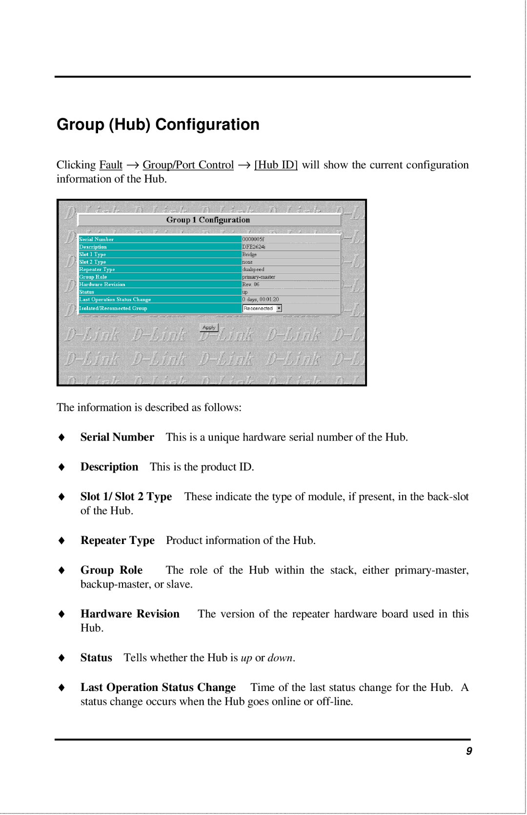 D-Link 2600 manual Group Hub Configuration 