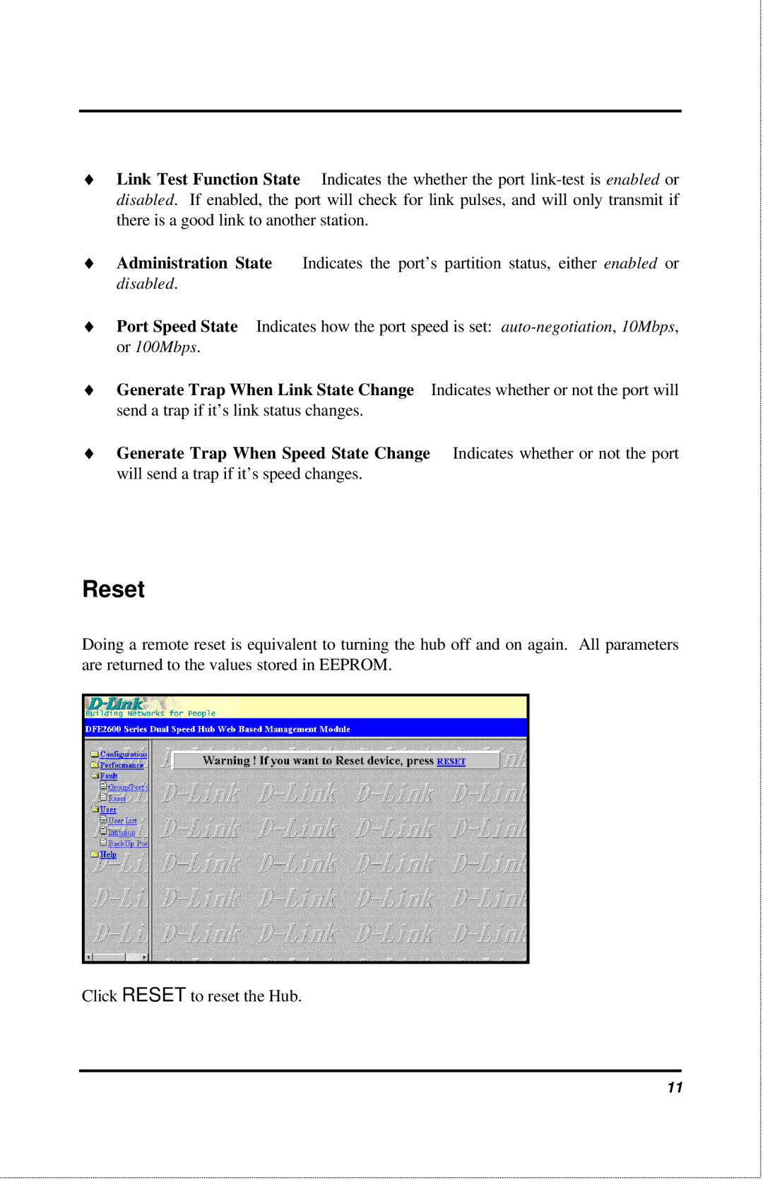 D-Link 2600 manual Reset 