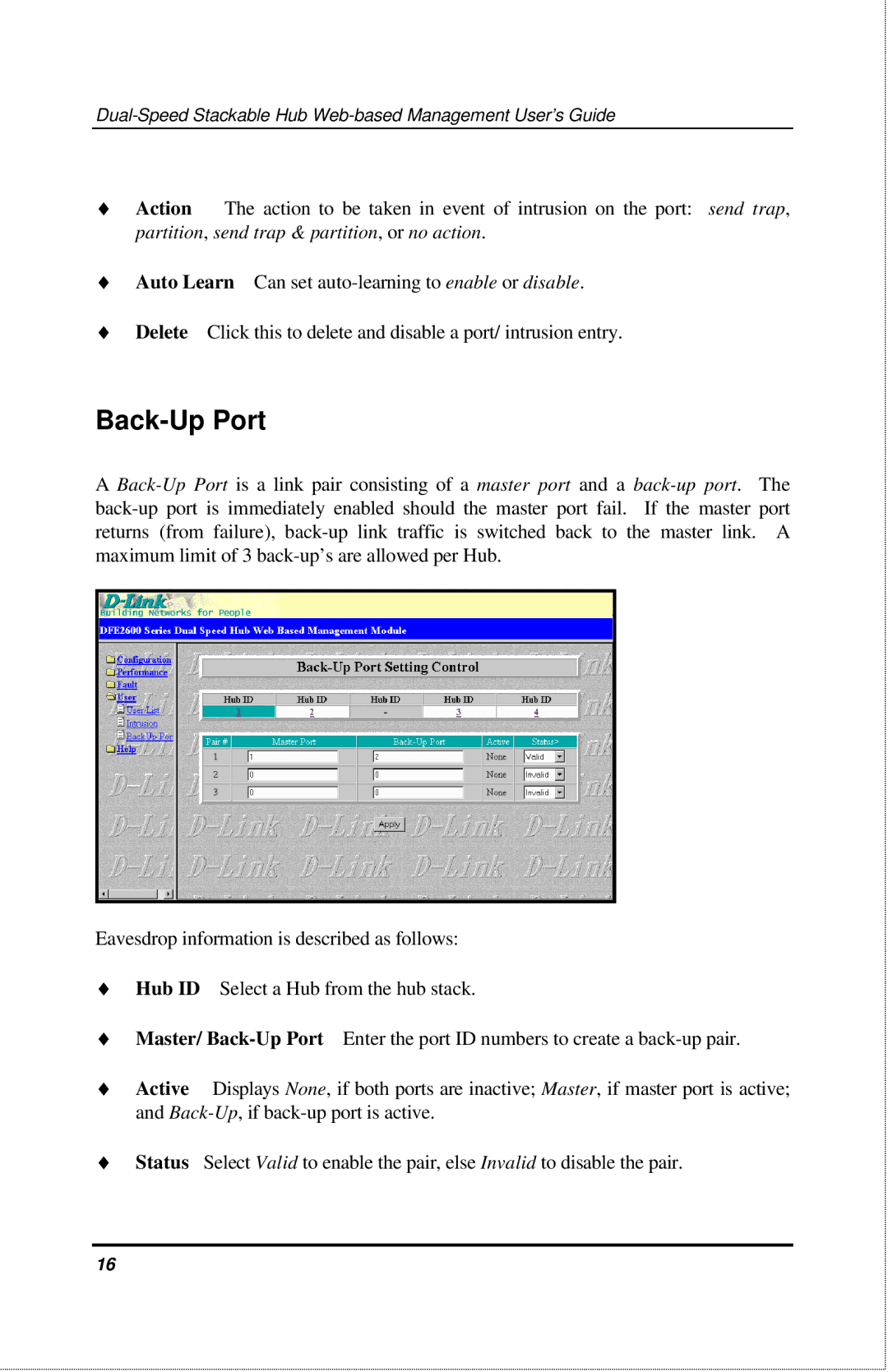 D-Link 2600 manual Back-Up Port 