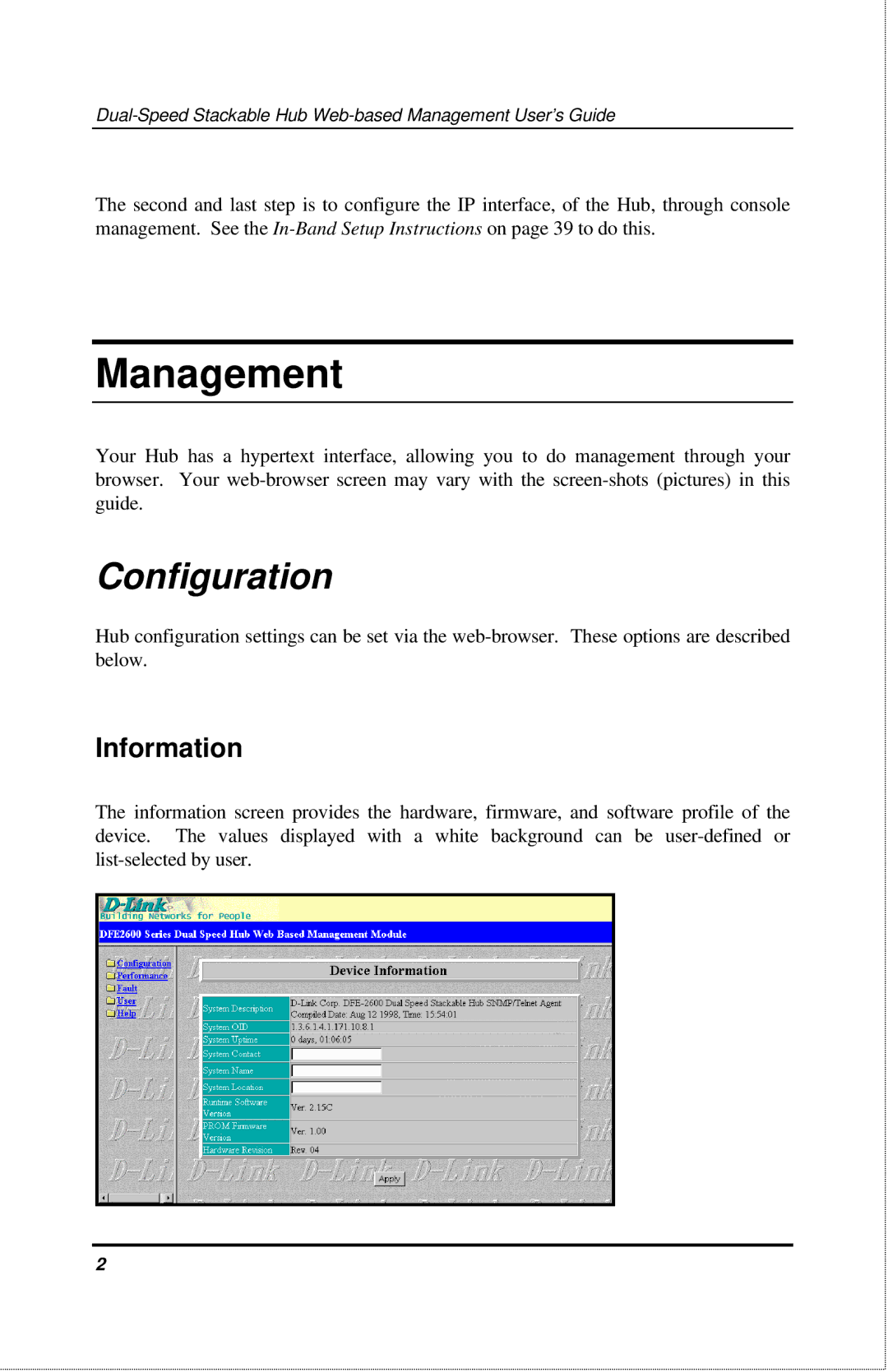 D-Link 2600 manual Management, Information 