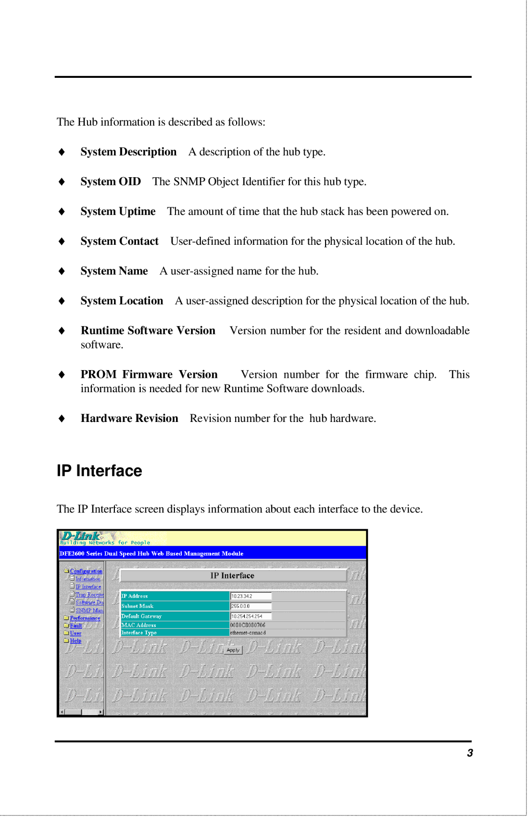 D-Link 2600 manual IP Interface 