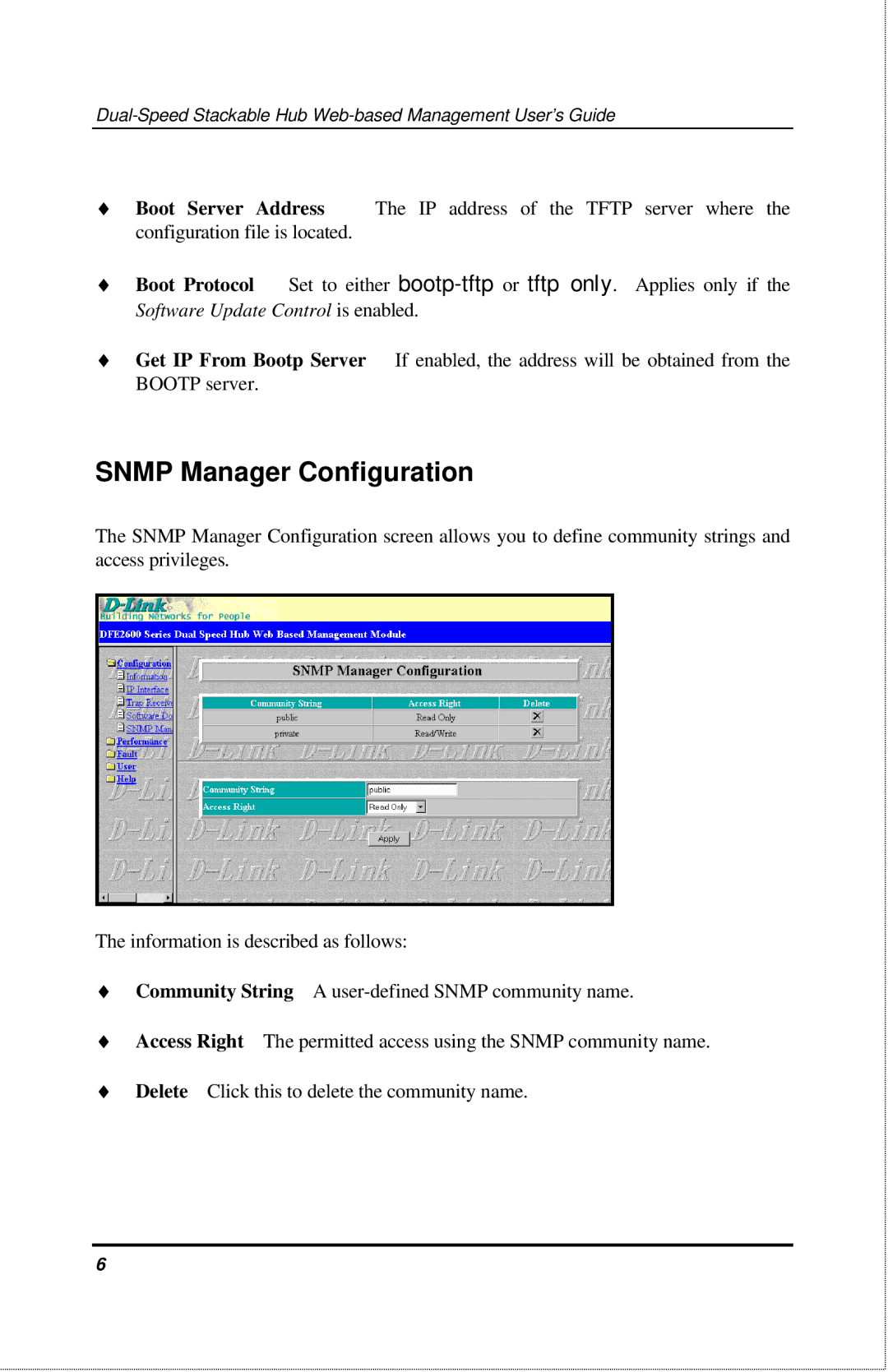 D-Link 2600 manual Snmp Manager Configuration 