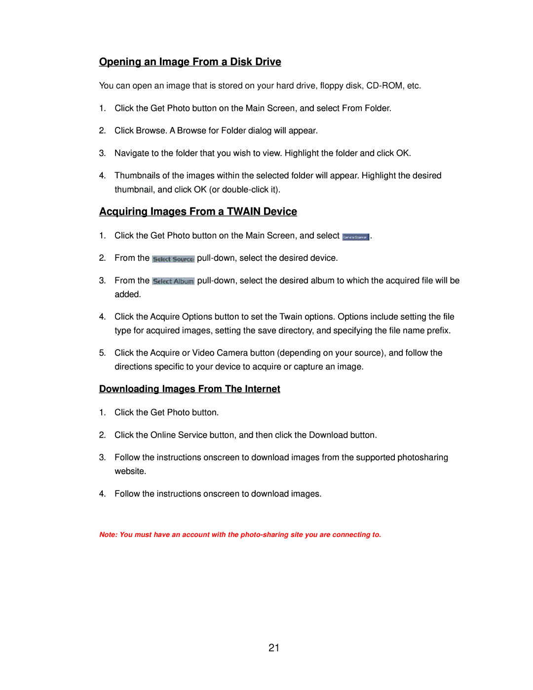 D-Link 300K Pixel PC Camera manual Opening an Image From a Disk Drive, Acquiring Images From a Twain Device 