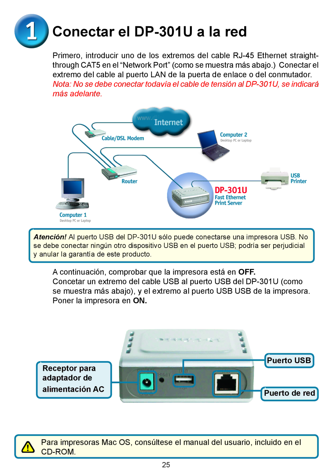 D-Link manual Conectar el DP-301U a la red 