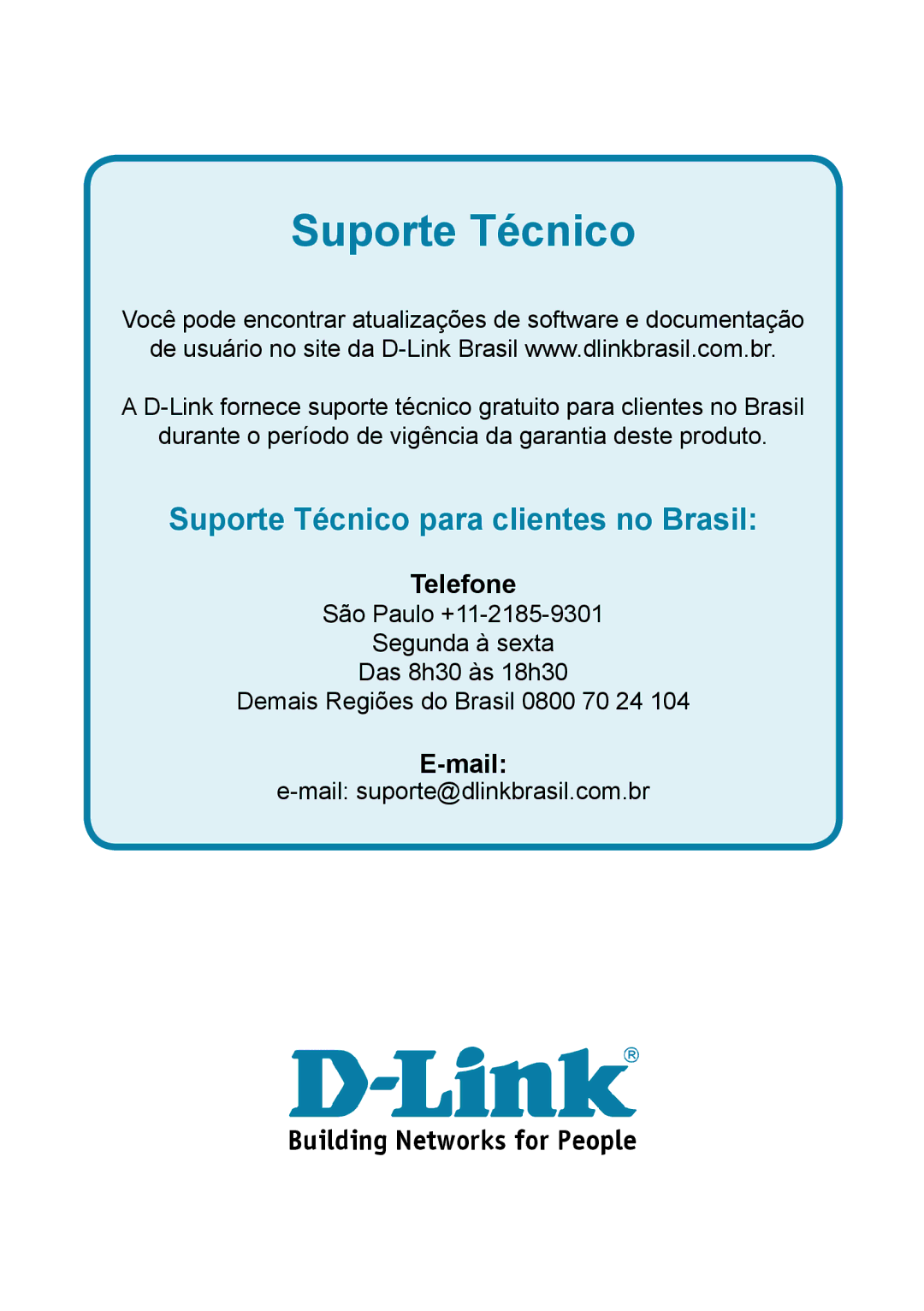 D-Link 301U manual Suporte Técnico 