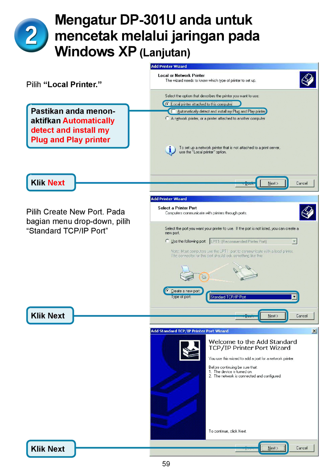 D-Link 301U manual Windows XP Lanjutan 