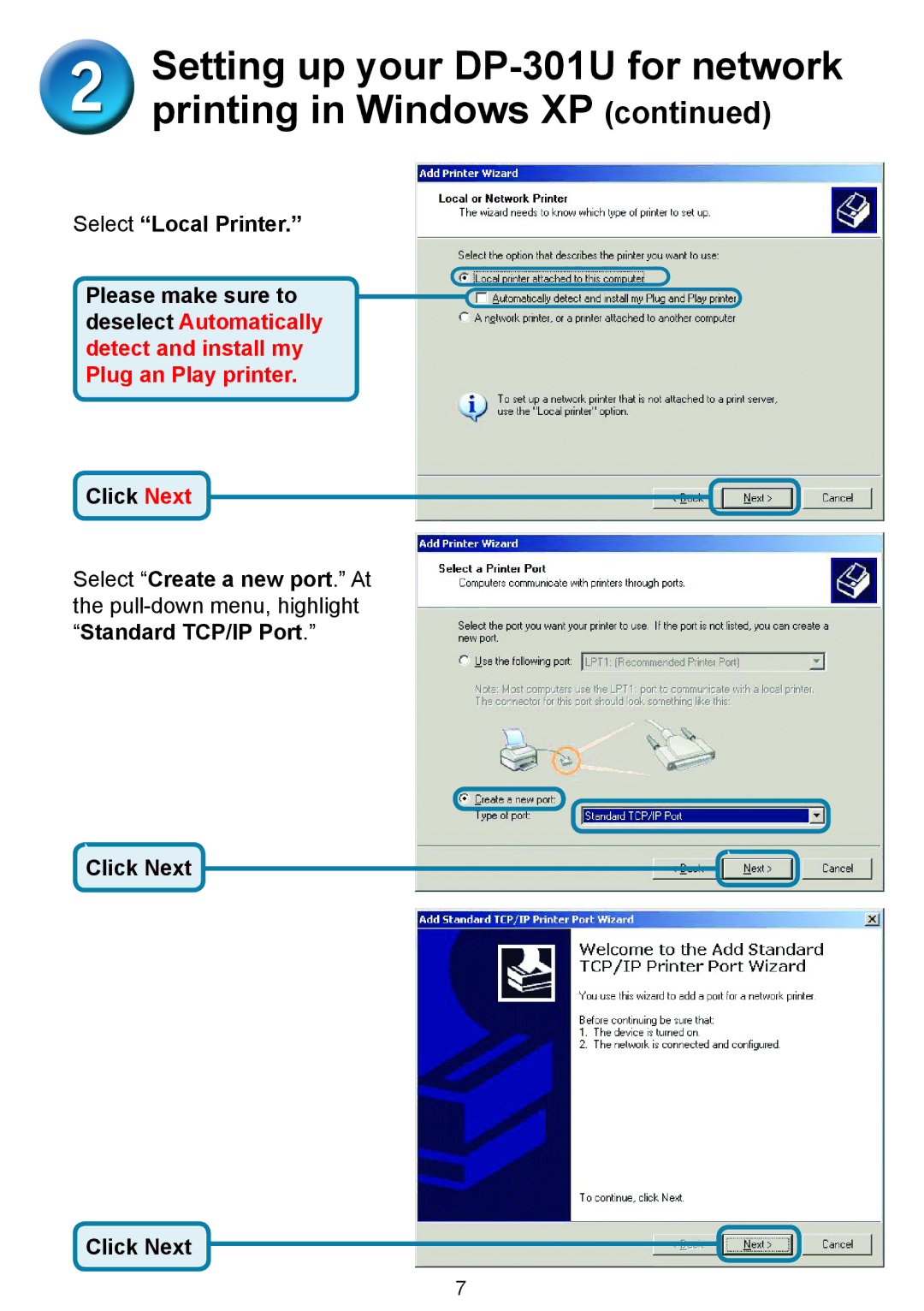 D-Link manual Setting up your DP-301U for network printing in Windows XP 