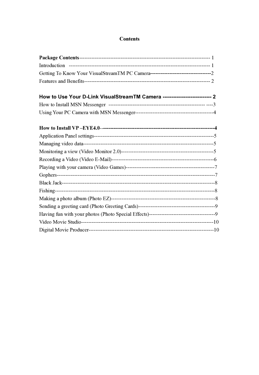 D-Link 330K Pixel manual Contents 