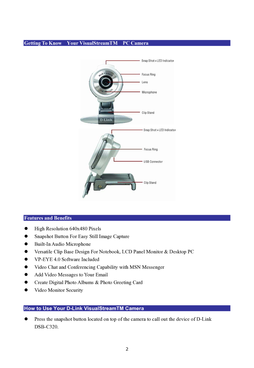 D-Link 330K Pixel manual How to Use Your D-Link VisualStreamTM Camera 