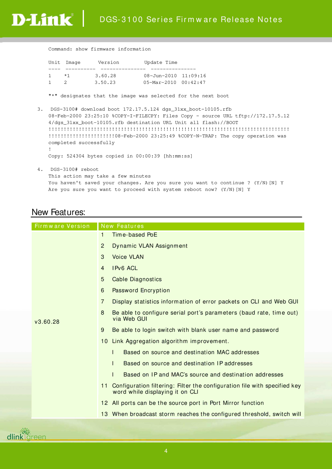 D-Link 3.60.28 manual New Features, Firmware Version 