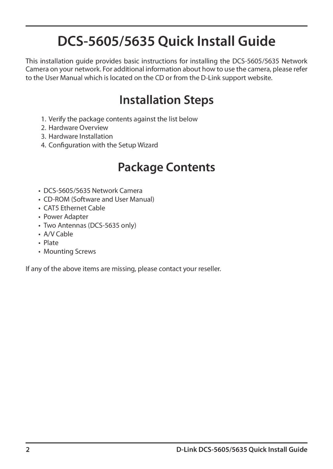 D-Link 5635 manual Installation Steps, Package Contents 