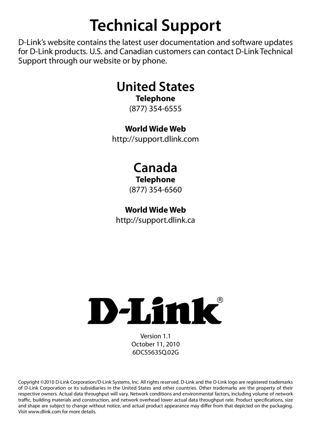 D-Link 5635 manual Technical Support 