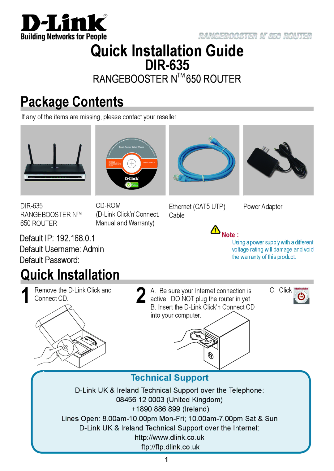 D-Link 650 warranty Quick Installation Guide, DIR-635, Package Contents 