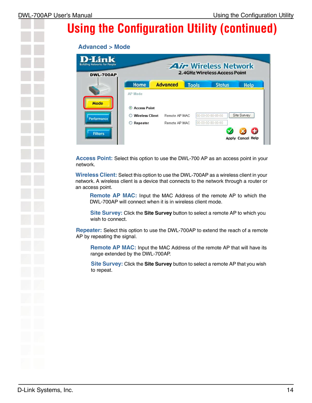 D-Link 700AP manual Advanced Mode 