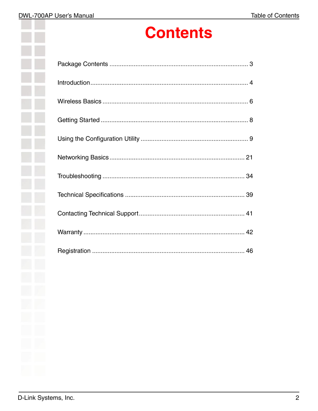 D-Link 700AP manual Contents 