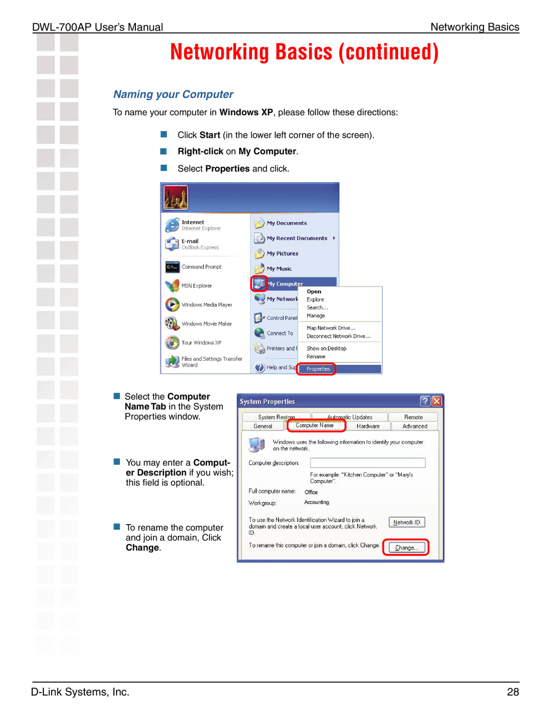 D-Link 700AP manual Naming your Computer 