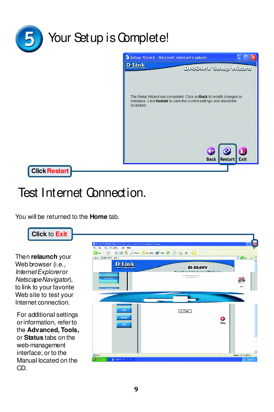 D-Link 804HV manual Your Setup is Complete, Test Internet Connection 