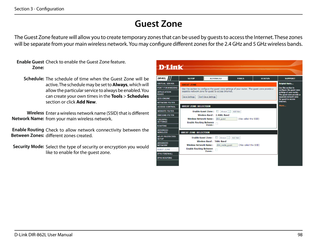 D-Link AC1600 user manual Guest Zone 