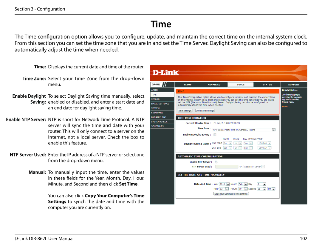 D-Link AC1600 user manual You can also click Copy Your Computer’s Time 