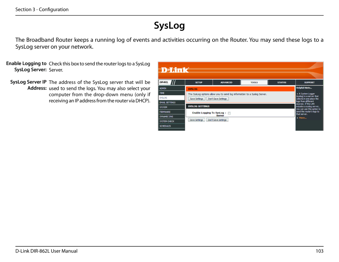 D-Link AC1600 user manual SysLog 