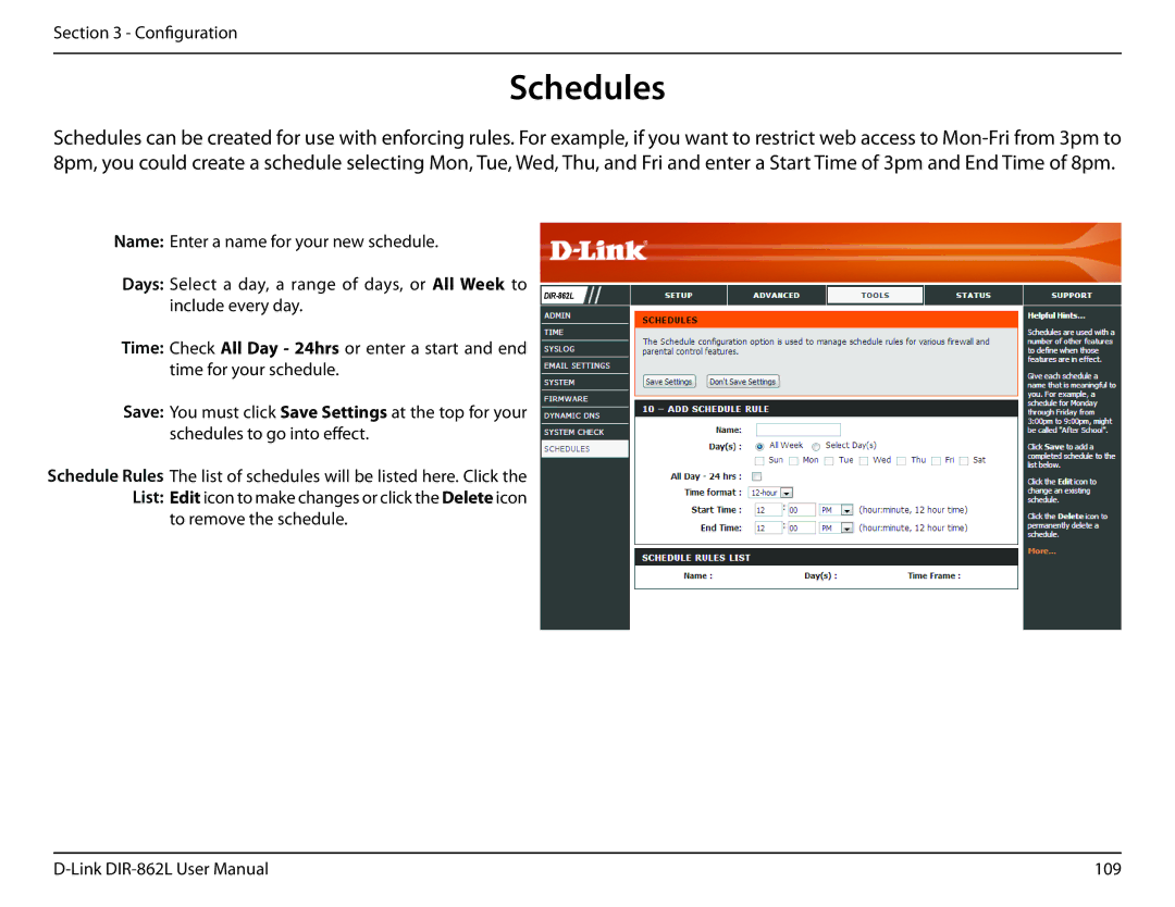 D-Link AC1600 user manual Schedules 