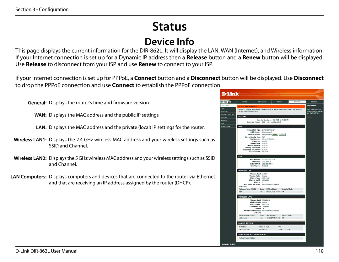 D-Link AC1600 user manual Status, Device Info 