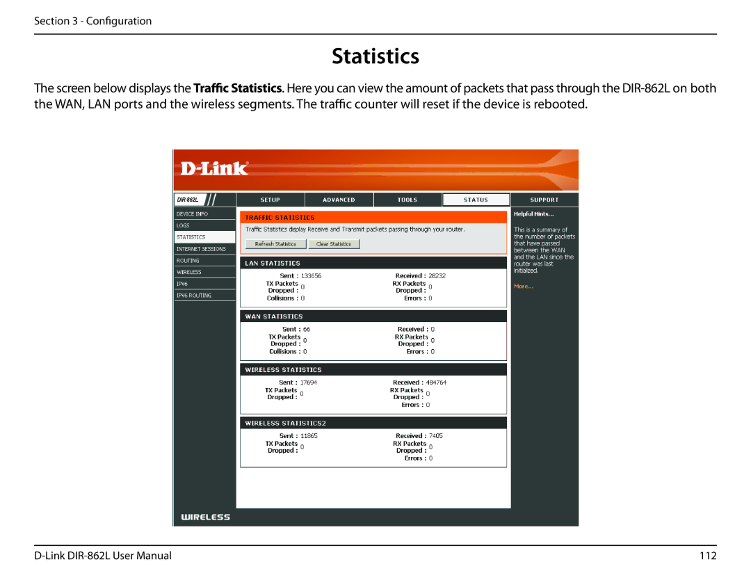 D-Link AC1600 user manual Statistics 