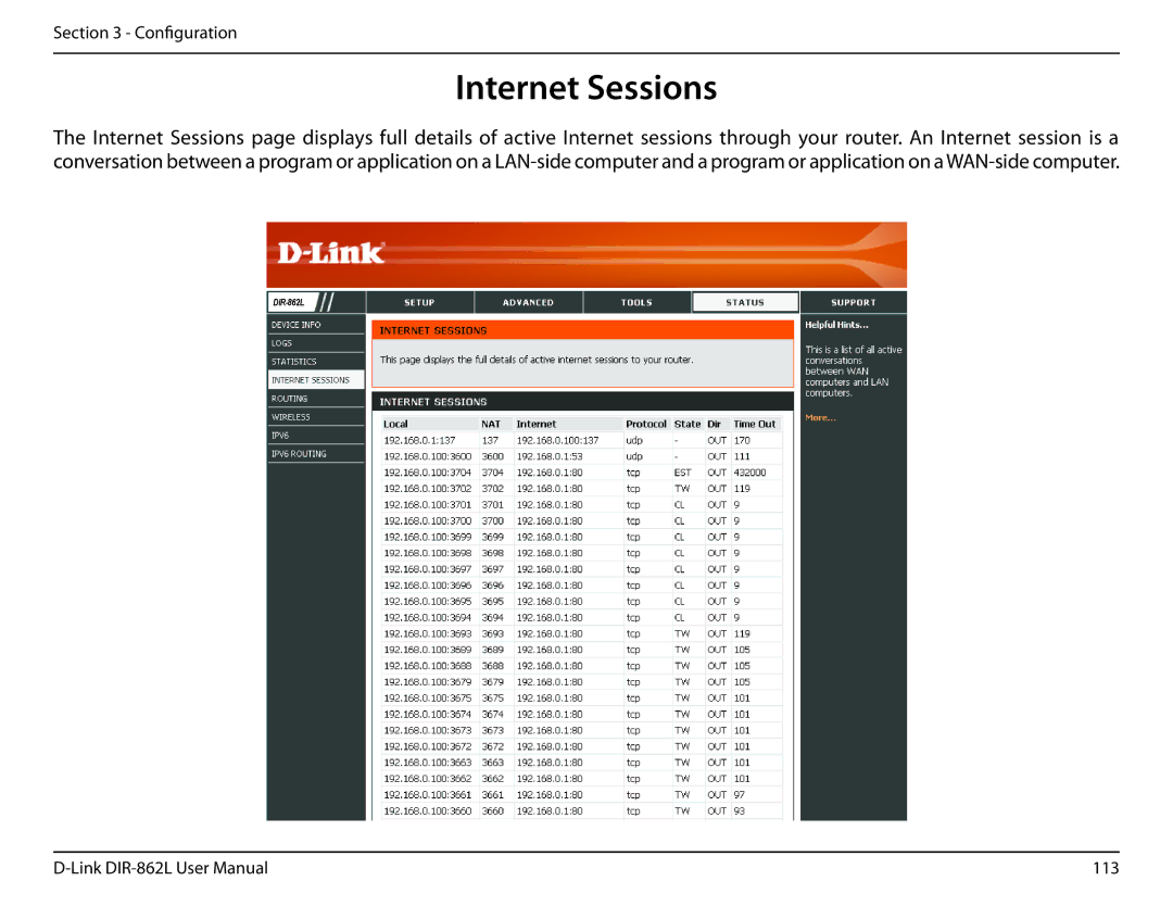 D-Link AC1600 user manual Internet Sessions 