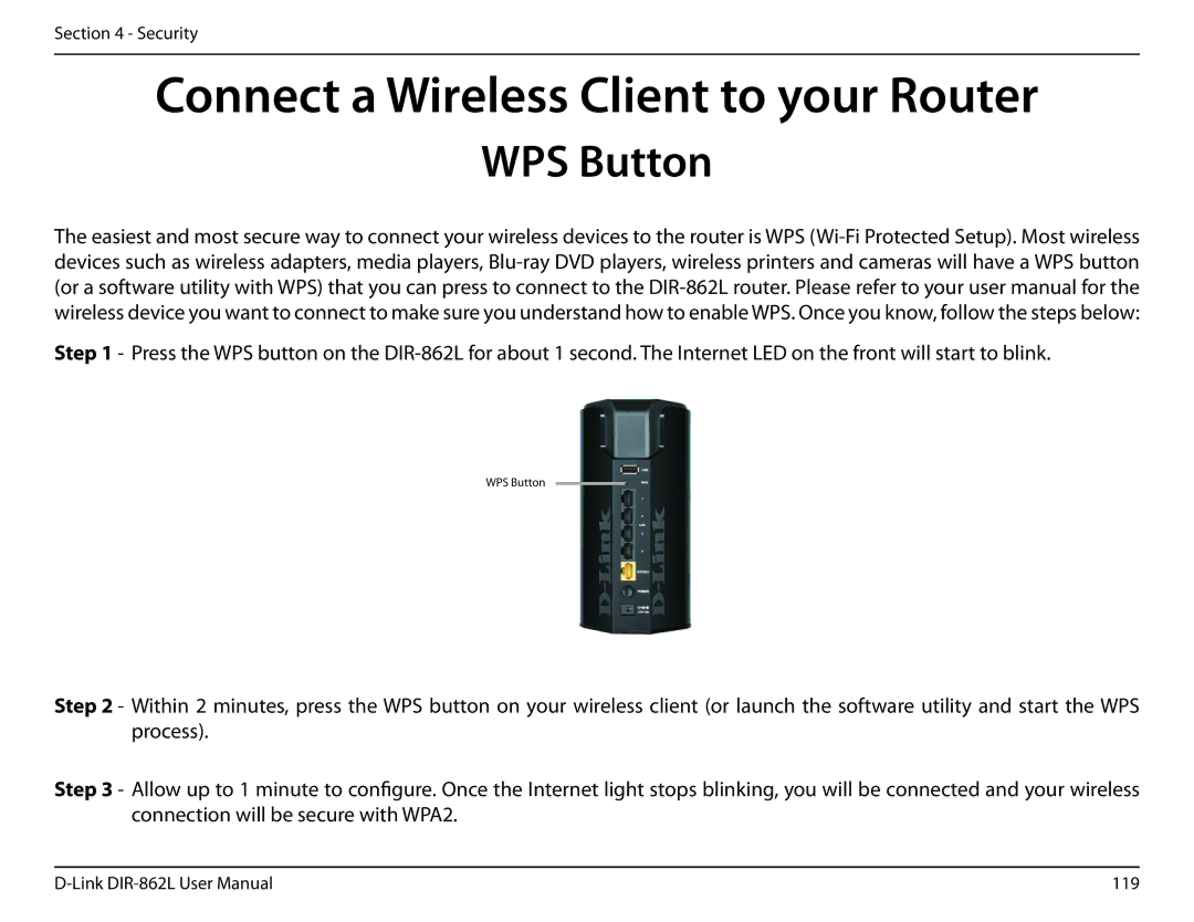 D-Link AC1600 user manual Connect a Wireless Client to your Router, WPS Button 